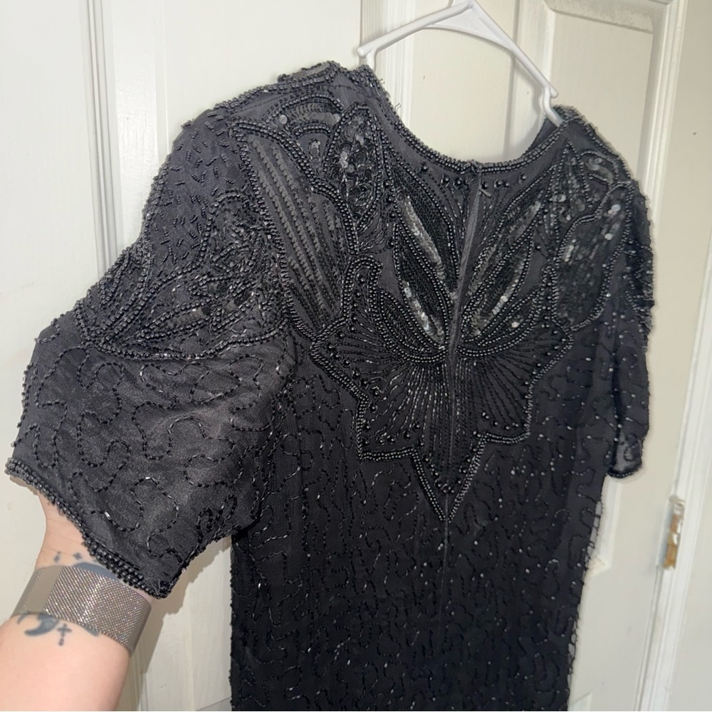 AP Ltd Elegant Black Beaded Midi Dress - Picture 9 of 13